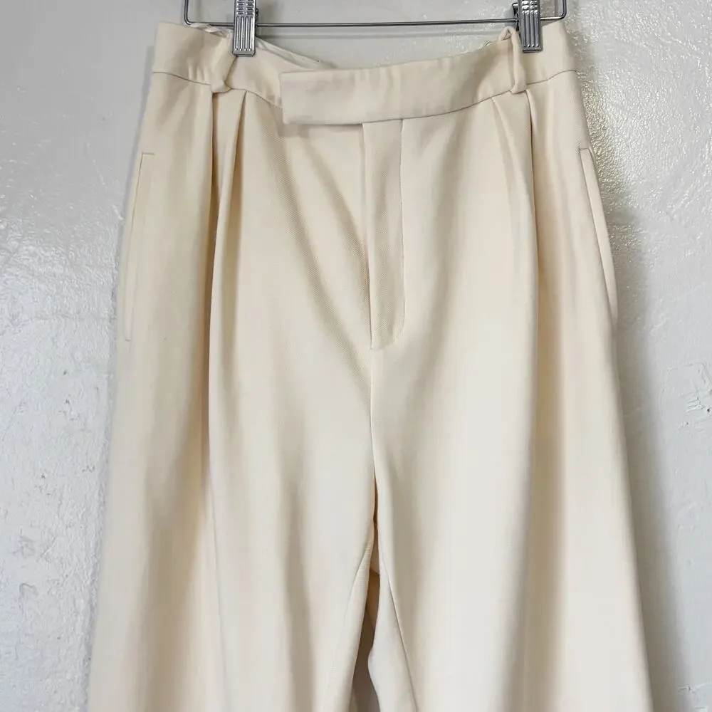KHAITE Ivory Wool Blend Wide Leg Flare Dress Pants Trousers Size 8